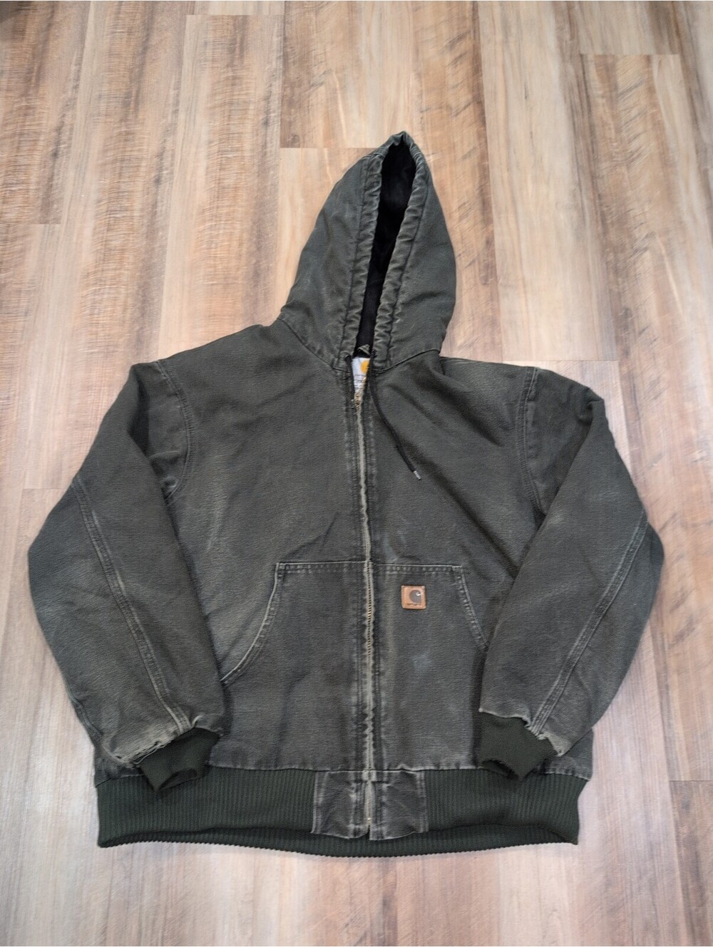 Vintage Carhartt J130 MOS Moss Green Hooded Jacket Workwear Mens X-Large Regular